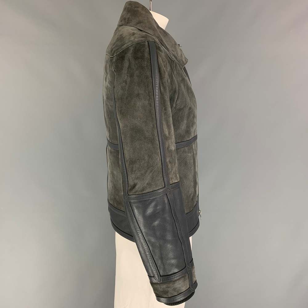LOUIS VUITTON Grey Suede Leather Zip Up Jacket - Picture 3 of 8